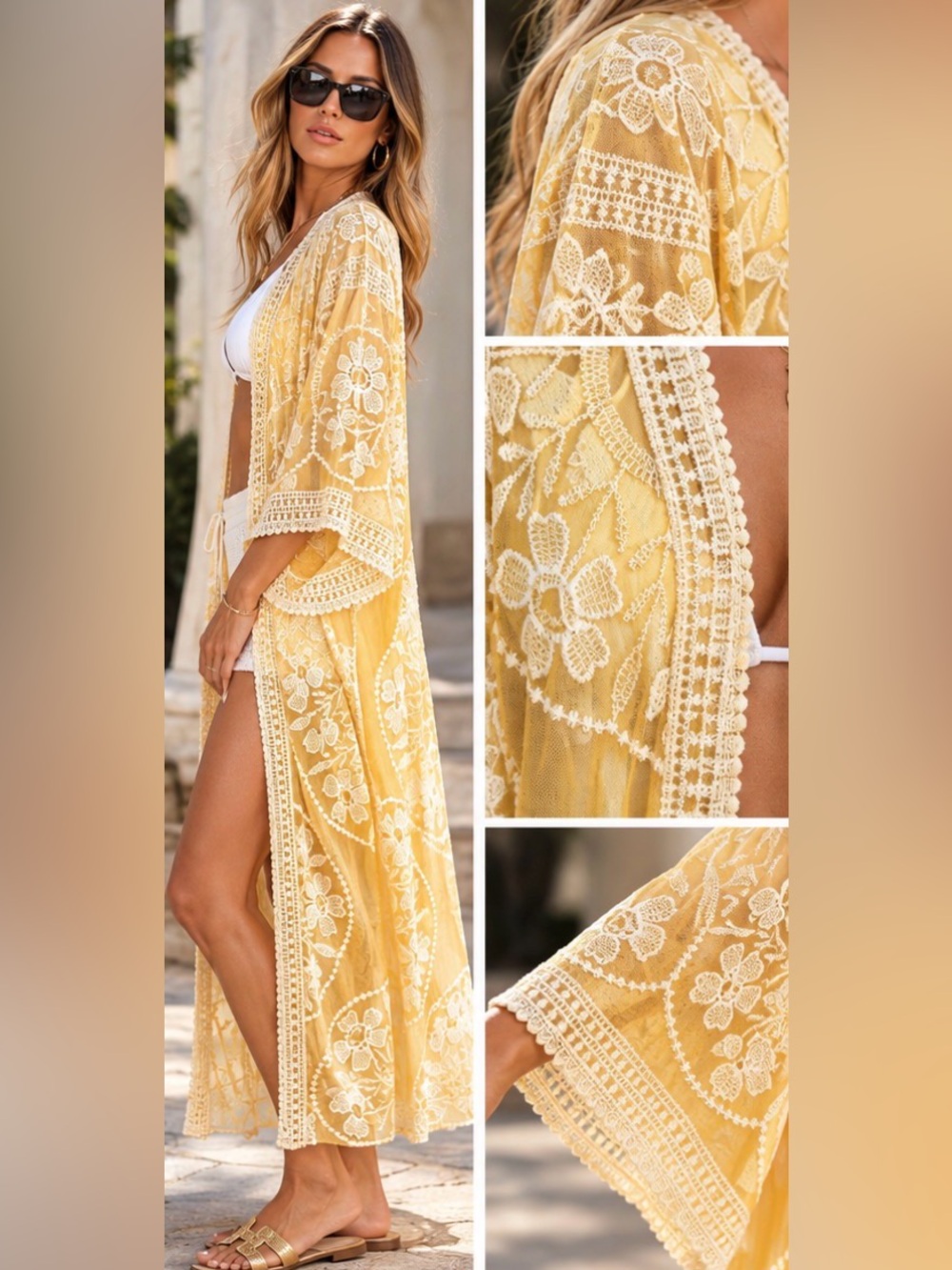 Vanity Collection Yellow Sheer Kimona Duster Cover Up Coat